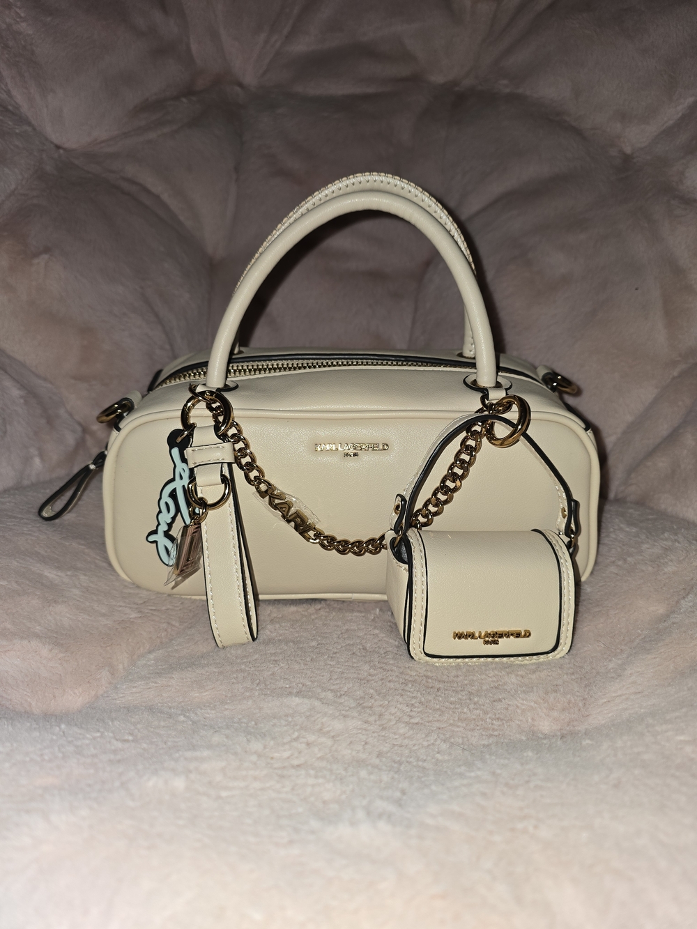 Karl Lagerfeld Cream Mini Satchel with Gold Chain